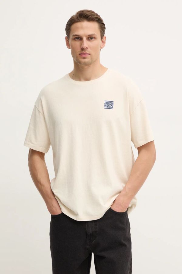 American Vintage Bombažna kratka majica American Vintage moška, bež barva, MYKO02AE25