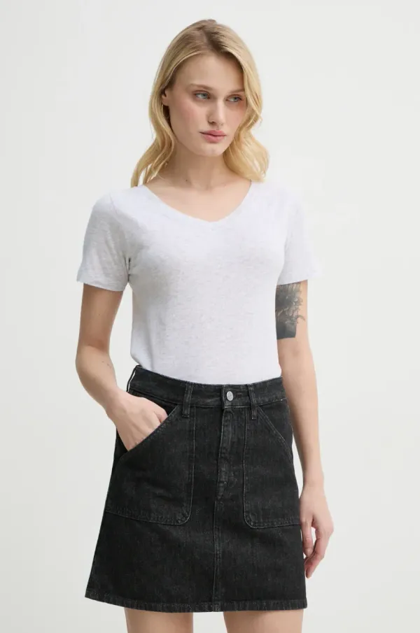 American Vintage Bombažna kratka majica American Vintage ženska, siva barva, GAMI02DE25