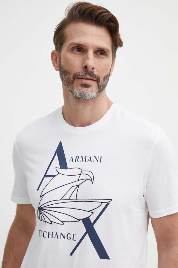 Armani Exchange Bombažna kratka majica Armani Exchange bela barva