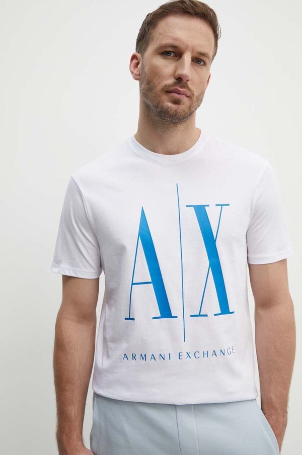 Armani Exchange Bombažna kratka majica Armani Exchange bela barva