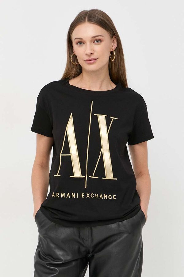 Armani Exchange Bombažna kratka majica Armani Exchange črna barva