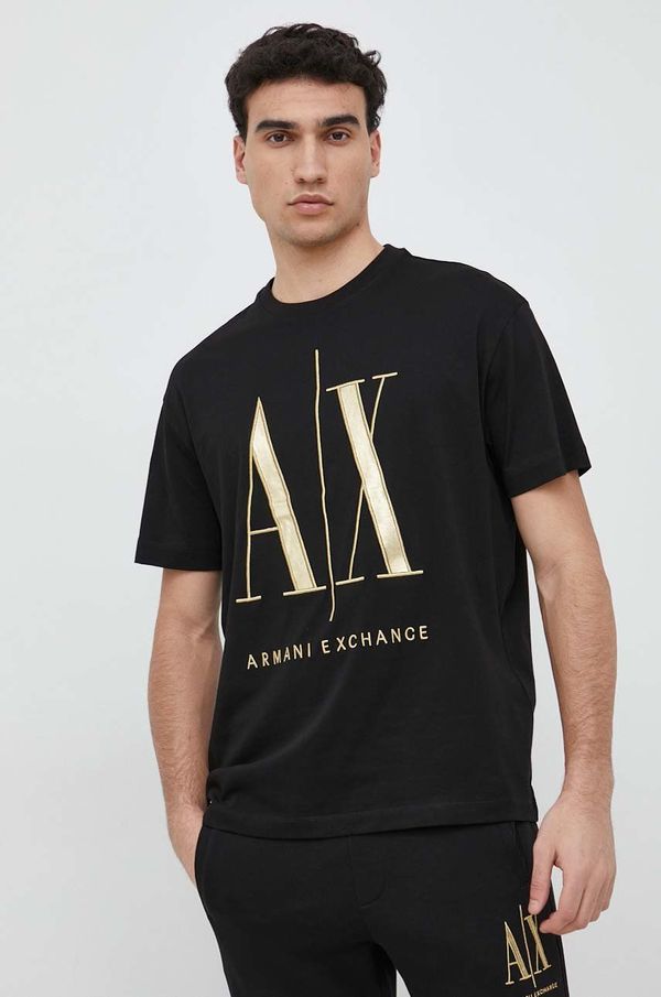 Armani Exchange Bombažna kratka majica Armani Exchange črna barva