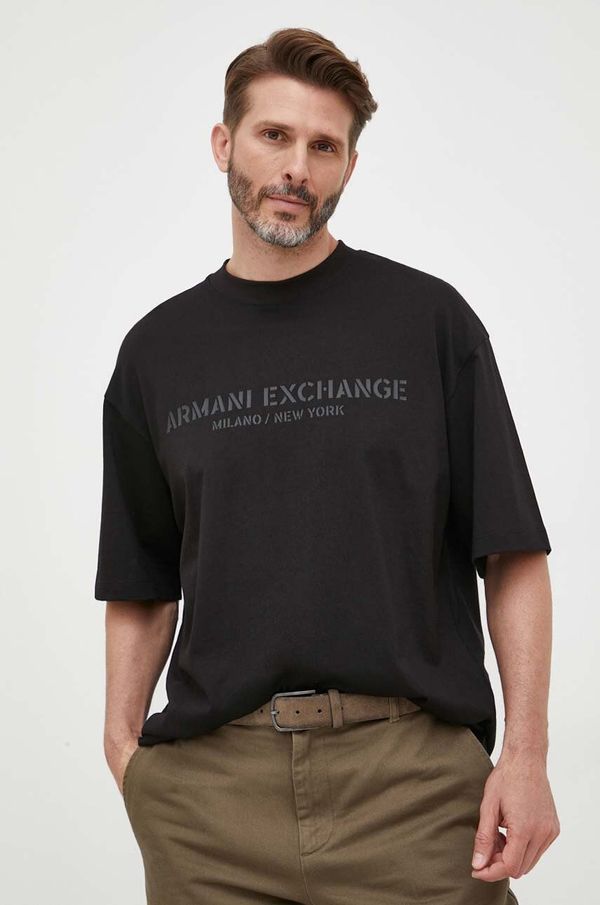 Armani Exchange Bombažna kratka majica Armani Exchange črna barva