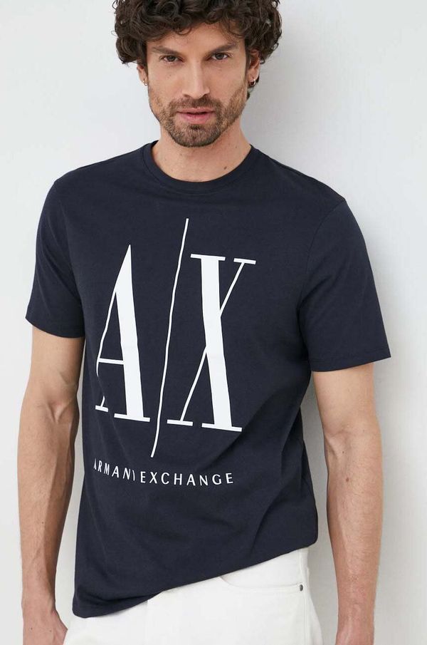 Armani Exchange Bombažna kratka majica Armani Exchange Mornarsko modra barva