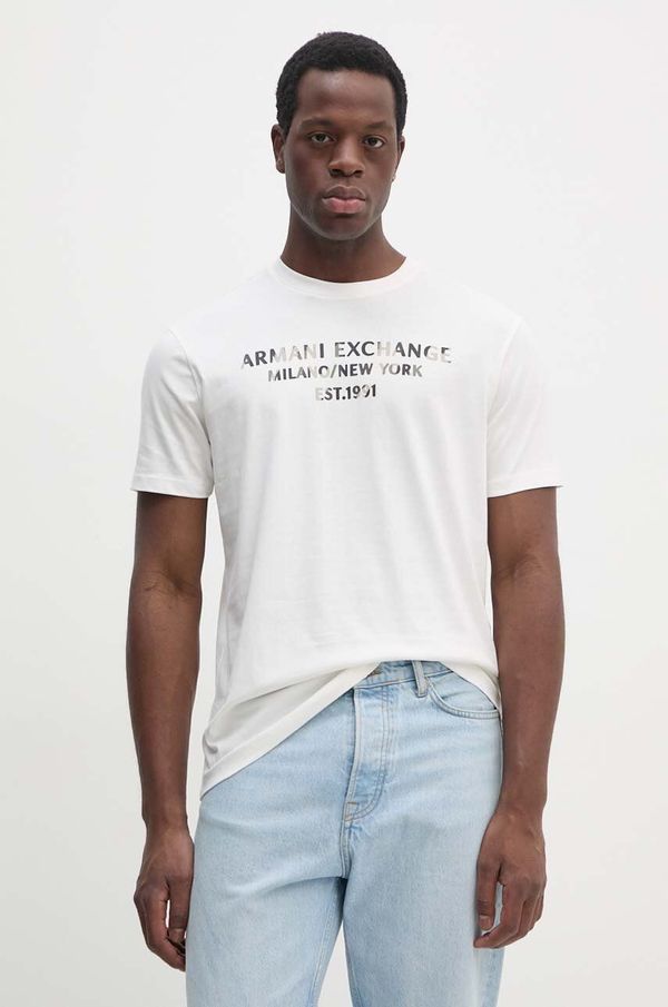 Armani Exchange Bombažna kratka majica Armani Exchange moška, bela barva, 6DZTH5 ZJ9JZ