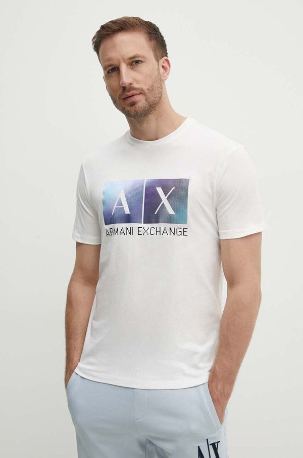 Armani Exchange Bombažna kratka majica Armani Exchange moška, bež barva, 3DZTJB ZJBYZ