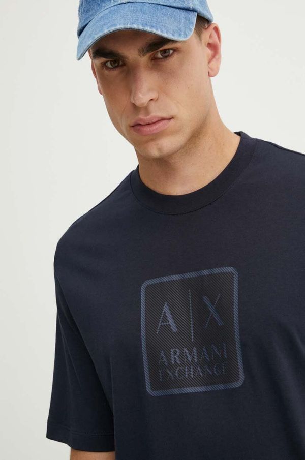 Armani Exchange Bombažna kratka majica Armani Exchange moška, mornarsko modra barva, 6DZTHB ZJ9JZ