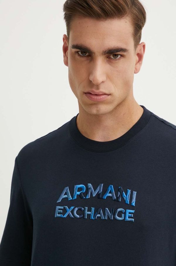 Armani Exchange Bombažna kratka majica Armani Exchange moška, mornarsko modra barva, 6DZTHC ZJBYZ