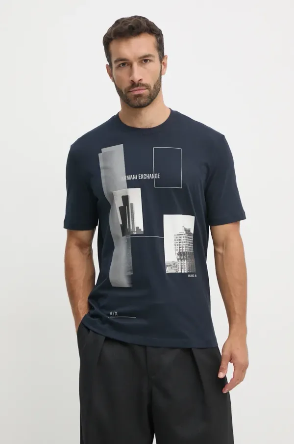 Armani Exchange Bombažna kratka majica Armani Exchange moška, mornarsko modra barva, 6DZTHZ ZJBYZ