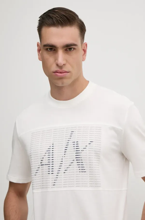 Armani Exchange Bombažna kratka majica Armani Exchange moške, bela barva, 6DZTJD ZJBYZ