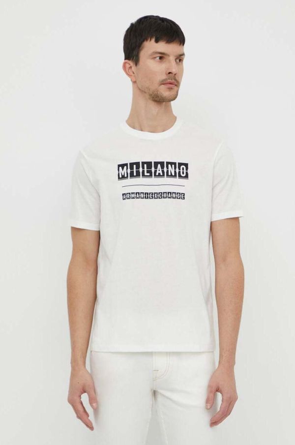 Armani Exchange Bombažna kratka majica Armani Exchange moški, bela barva