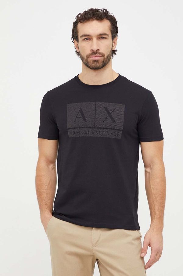 Armani Exchange Bombažna kratka majica Armani Exchange moški, črna barva