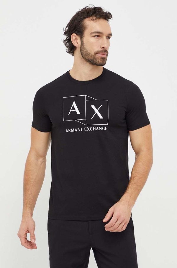 Armani Exchange Bombažna kratka majica Armani Exchange moški, črna barva