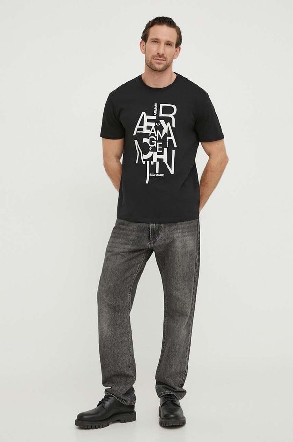 Armani Exchange Bombažna kratka majica Armani Exchange moški, črna barva