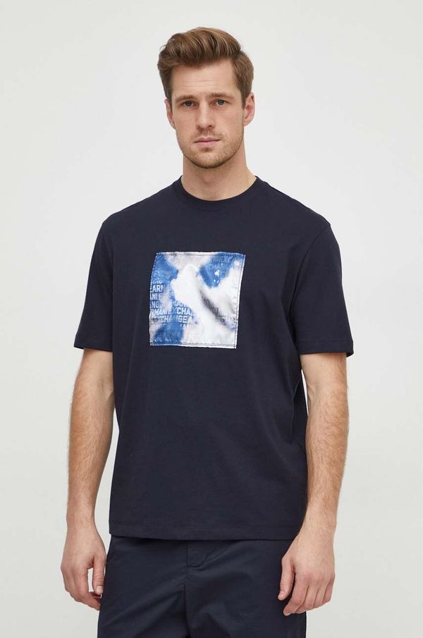 Armani Exchange Bombažna kratka majica Armani Exchange moški, mornarsko modra barva