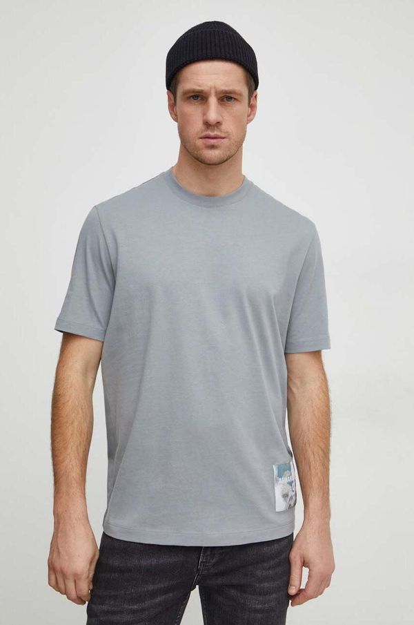 Armani Exchange Bombažna kratka majica Armani Exchange moški, siva barva