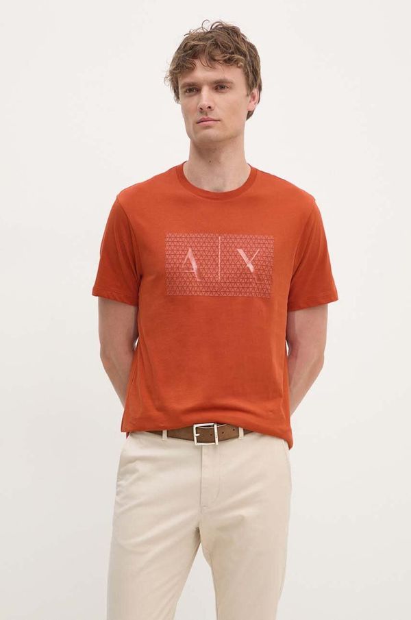 Armani Exchange Bombažna kratka majica Armani Exchange oranžna barva