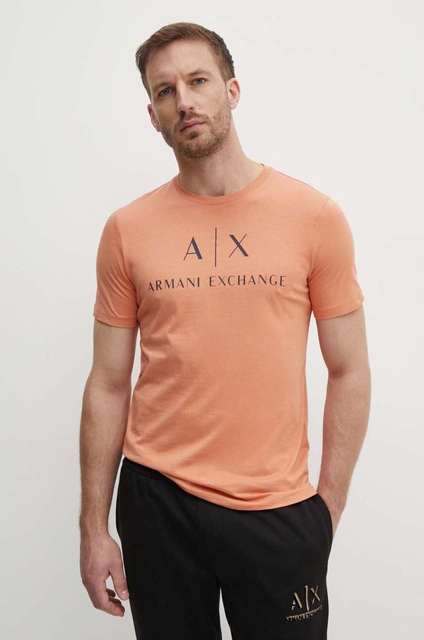 Armani Exchange Bombažna kratka majica Armani Exchange oranžna barva