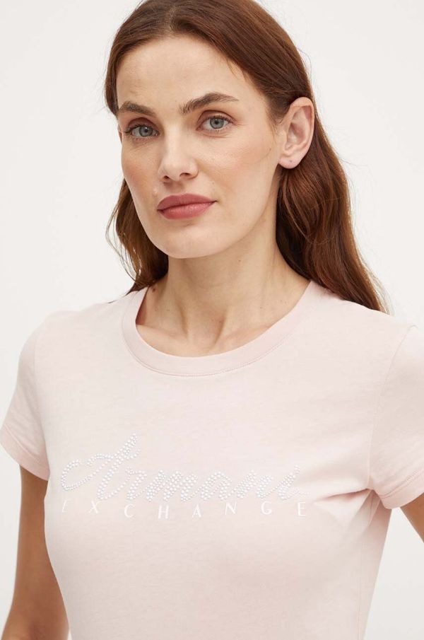 Armani Exchange Bombažna kratka majica Armani Exchange roza barva
