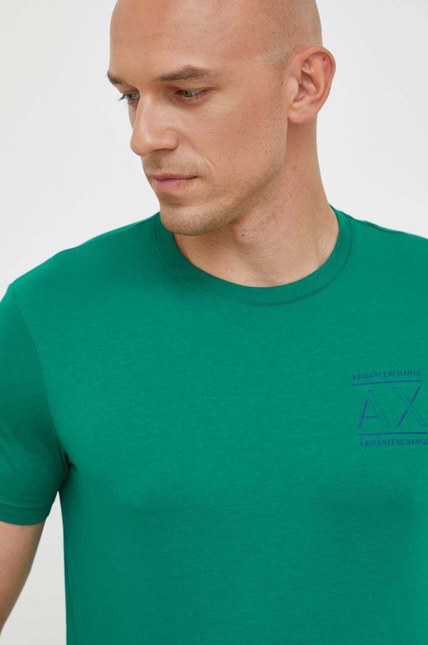 Armani Exchange Bombažna kratka majica Armani Exchange zelena barva