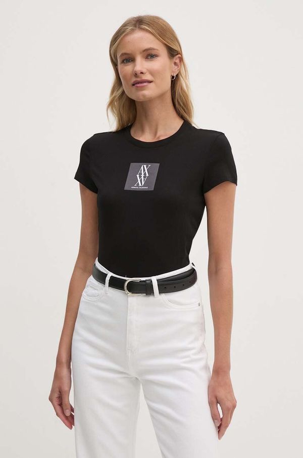 Armani Exchange Bombažna kratka majica Armani Exchange ženska, črna barva, 6DYT03 YJ3RZ