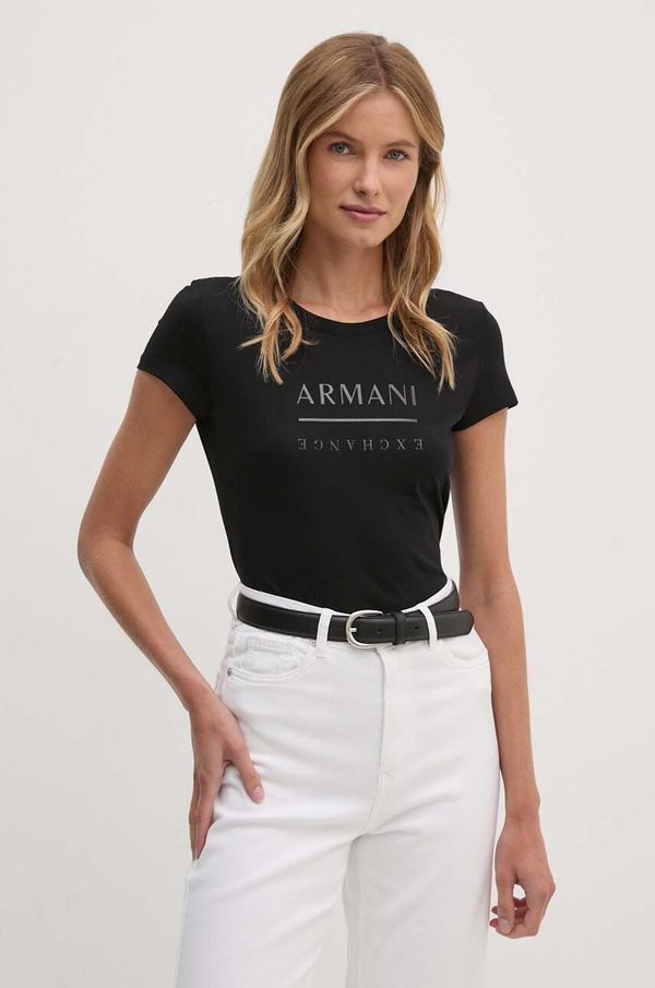 Armani Exchange Bombažna kratka majica Armani Exchange ženska, črna barva, 6DYT11 YJ16Z