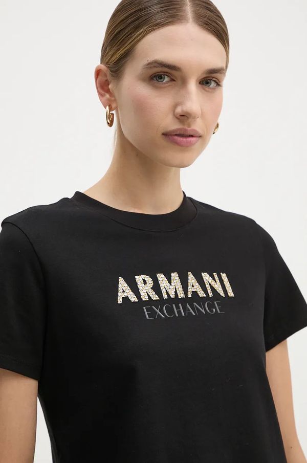 Armani Exchange Bombažna kratka majica Armani Exchange ženska, črna barva, 6DYT36 YJ7VZ