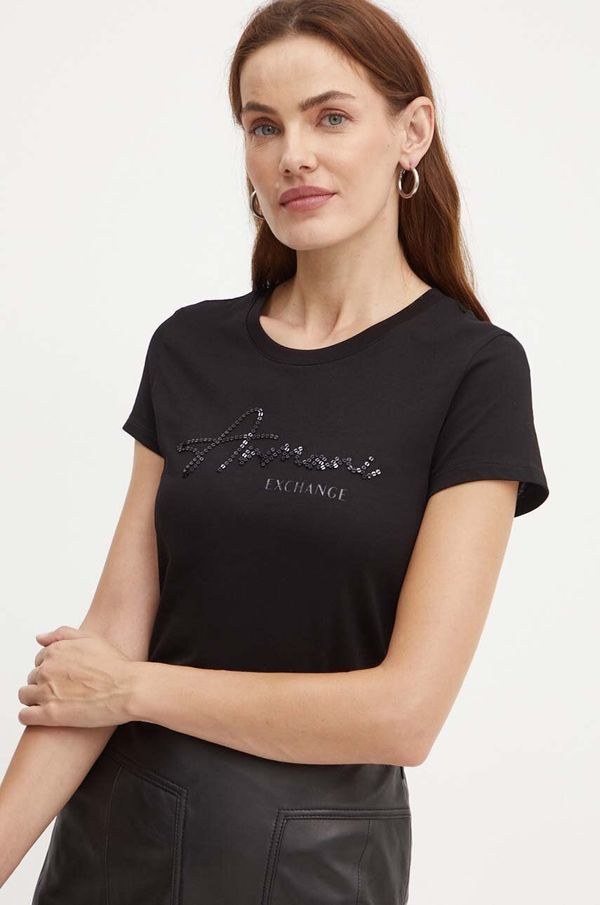 Armani Exchange Bombažna kratka majica Armani Exchange ženska, črna barva, 6DYT51 YJG3Z