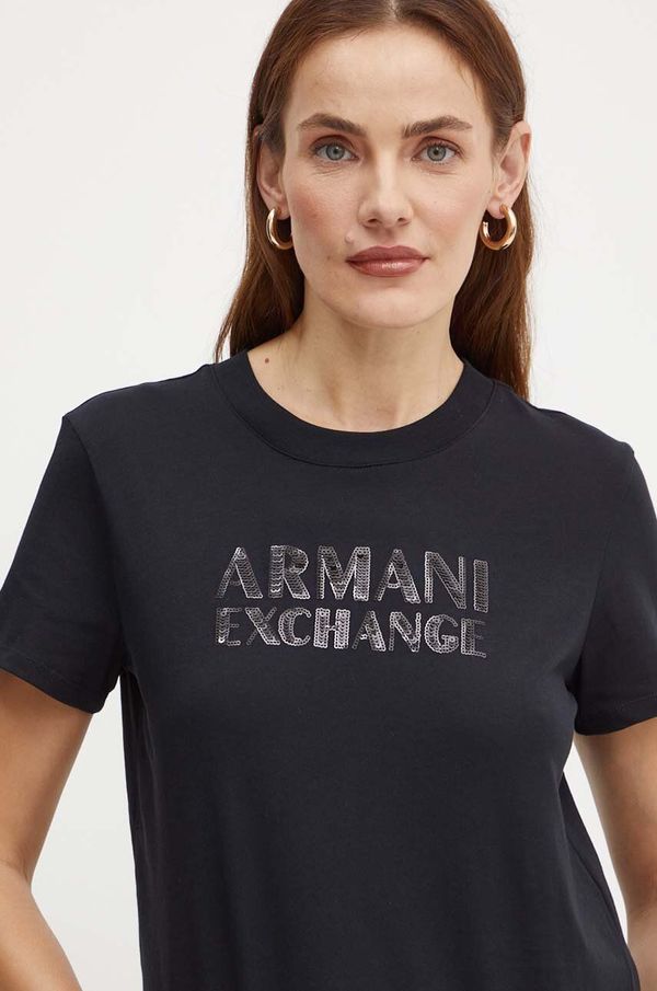 Armani Exchange Bombažna kratka majica Armani Exchange ženska, črna barva, XW000060 AF10354