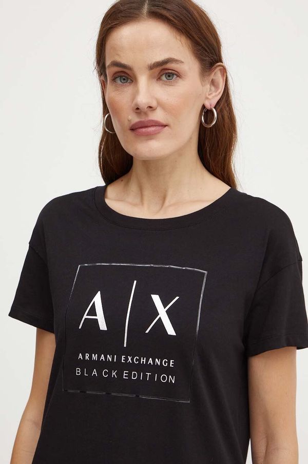 Armani Exchange Bombažna kratka majica Armani Exchange ženska, črna barva, XW000063 AF10359