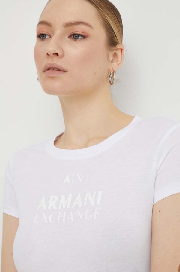 Armani Exchange Bombažna kratka majica Armani Exchange ženski, bela barva