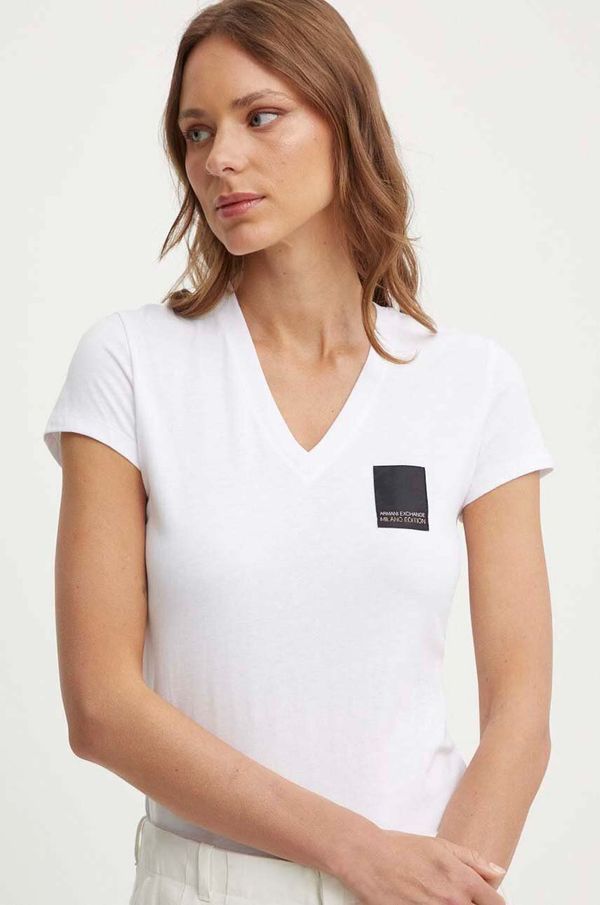 Armani Exchange Bombažna kratka majica Armani Exchange ženski, bela barva