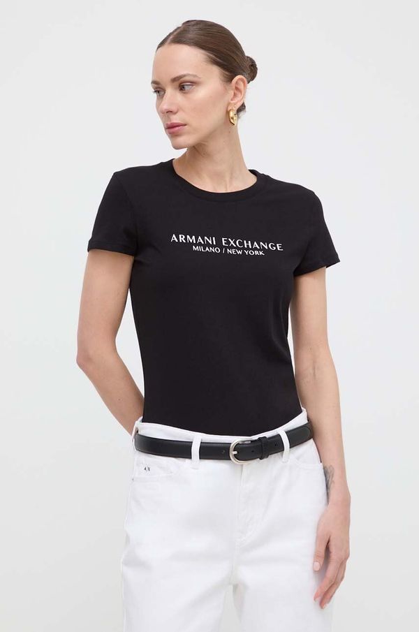 Armani Exchange Bombažna kratka majica Armani Exchange ženski, črna barva