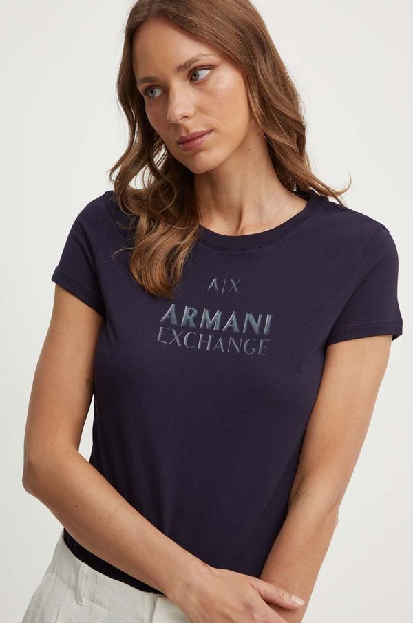 Armani Exchange Bombažna kratka majica Armani Exchange ženski, mornarsko modra barva