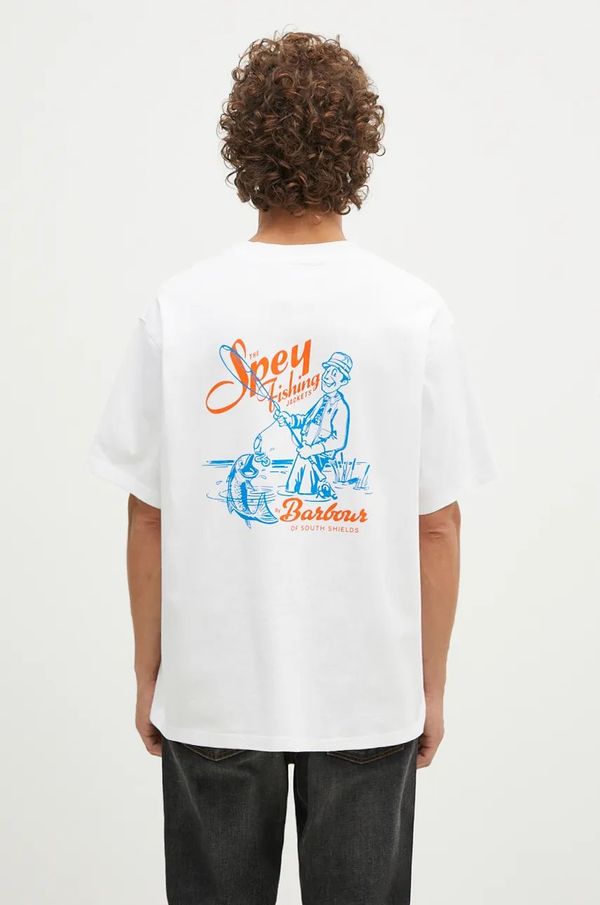 Barbour Bombažna kratka majica Barbour Bayard OS Graphic moška, bela barva, MTS1337