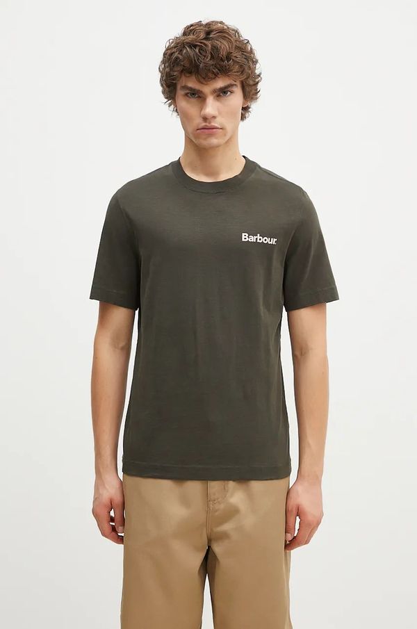 Barbour Bombažna kratka majica Barbour Pitbright Relaxed moška, zelena barva, MTS1351