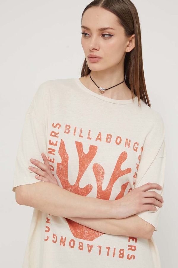 Billabong Bombažna kratka majica Billabong BILLABONG X CORAL GARDENERS ženska, bež barva