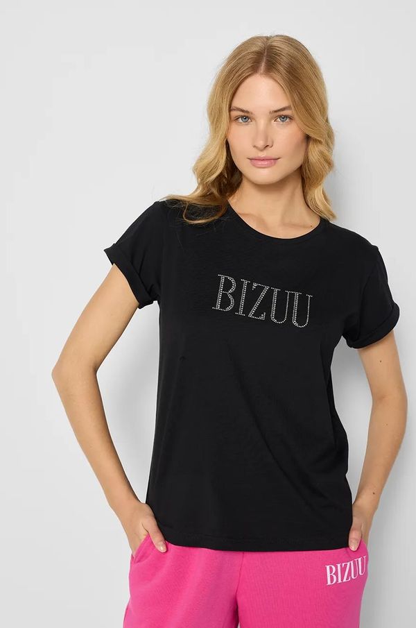 BIZUU Bombažna kratka majica Bizuu HEARTY ženska, črna barva, T_SHIRT HEARTY_CZARNY_AW24