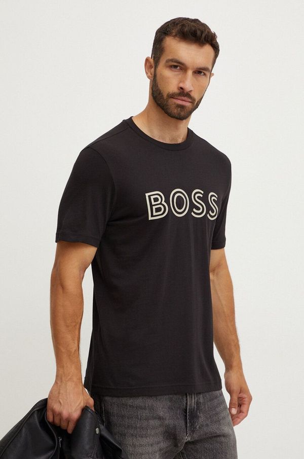 Boss Green Bombažna kratka majica Boss Green moška, črna barva, 50519358