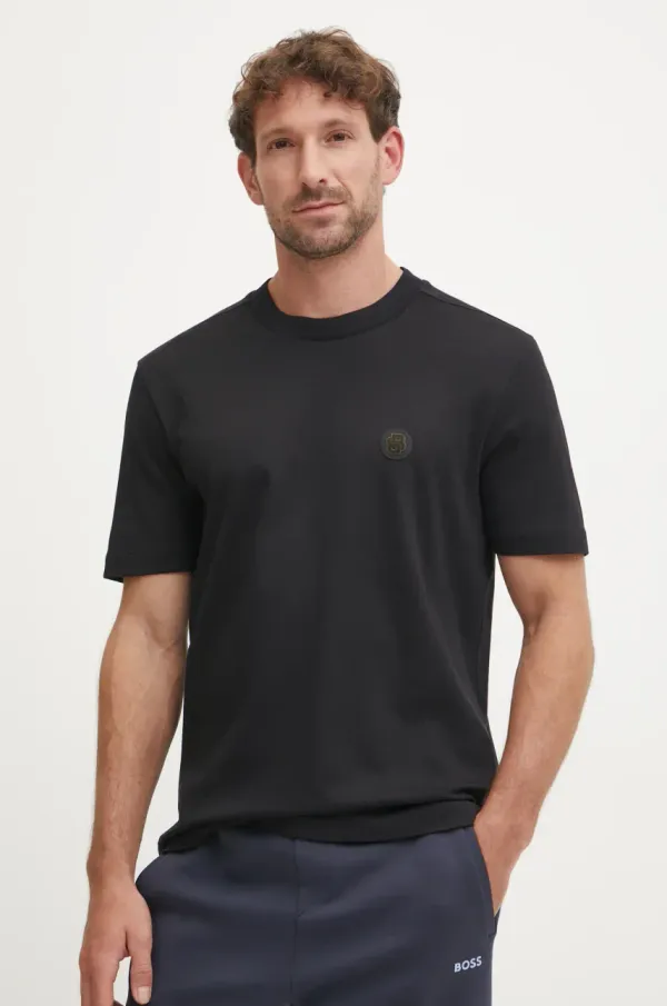 BOSS Green Bombažna kratka majica BOSS Green moška, črna barva, 50531569