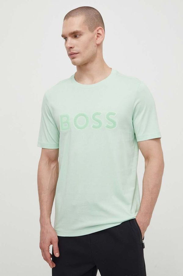 Boss Green Bombažna kratka majica Boss Green moški, zelena barva