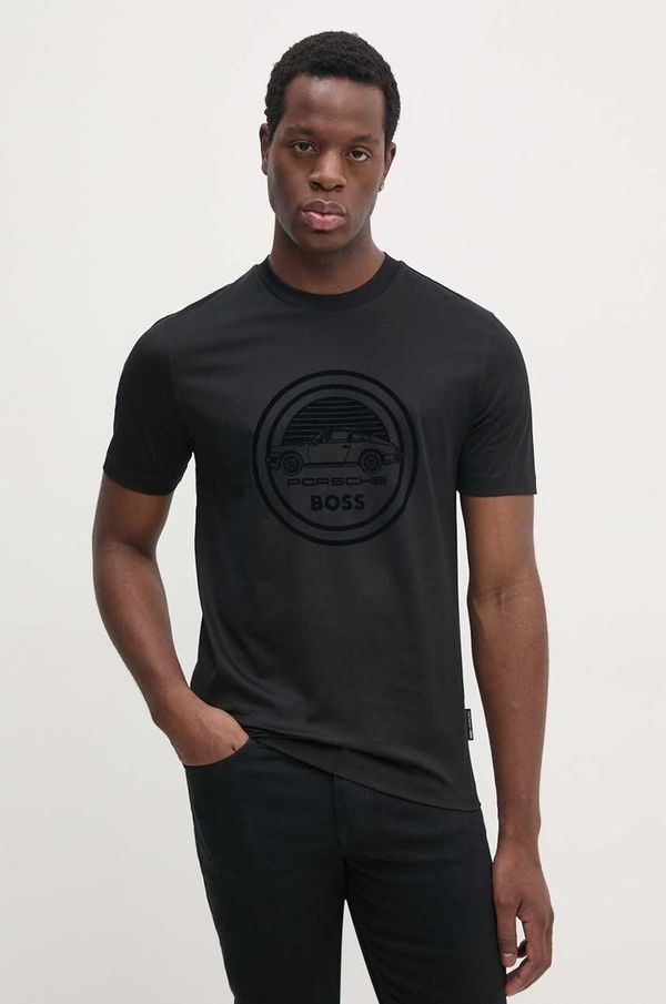 Boss Bombažna kratka majica BOSS moška, črna barva, 50522795