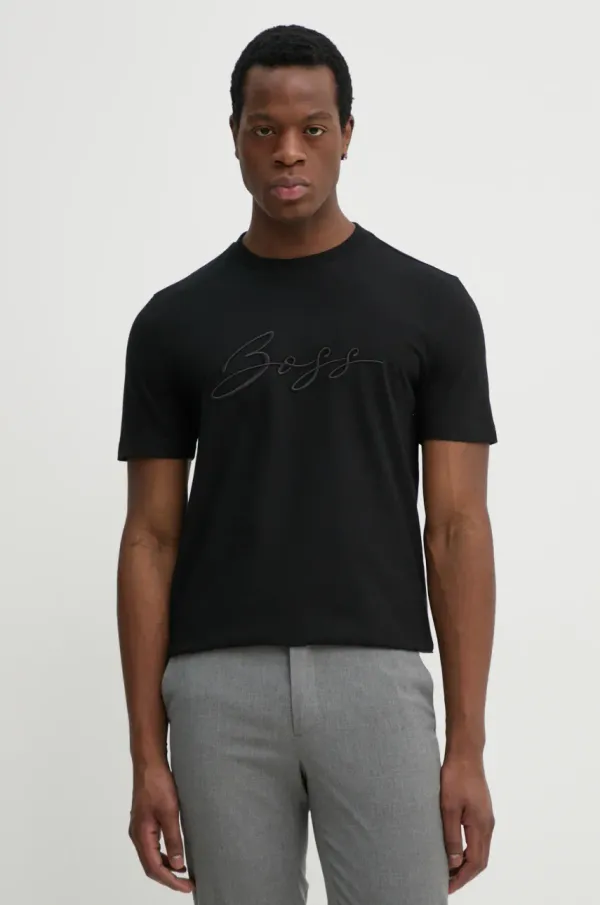 BOSS Bombažna kratka majica BOSS moška, črna barva, 50531309