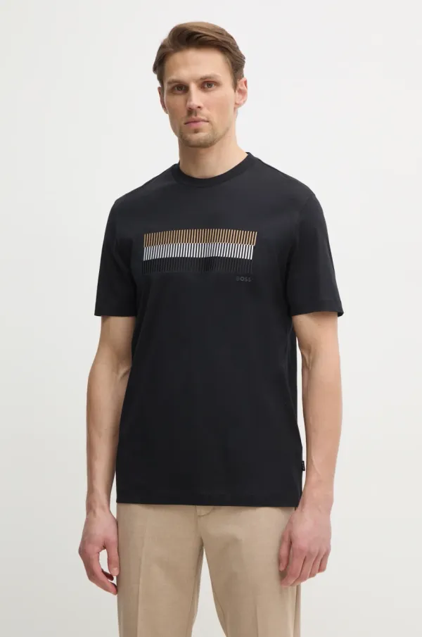 BOSS Bombažna kratka majica BOSS moška, črna barva, 50531862