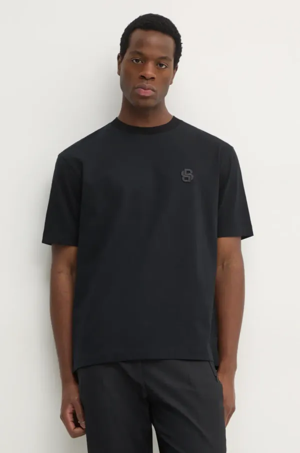 BOSS Bombažna kratka majica BOSS moška, črna barva, 50533343