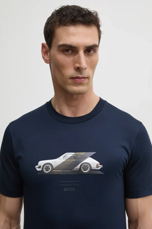 BOSS Bombažna kratka majica BOSS moška, mornarsko modra barva, 50531455