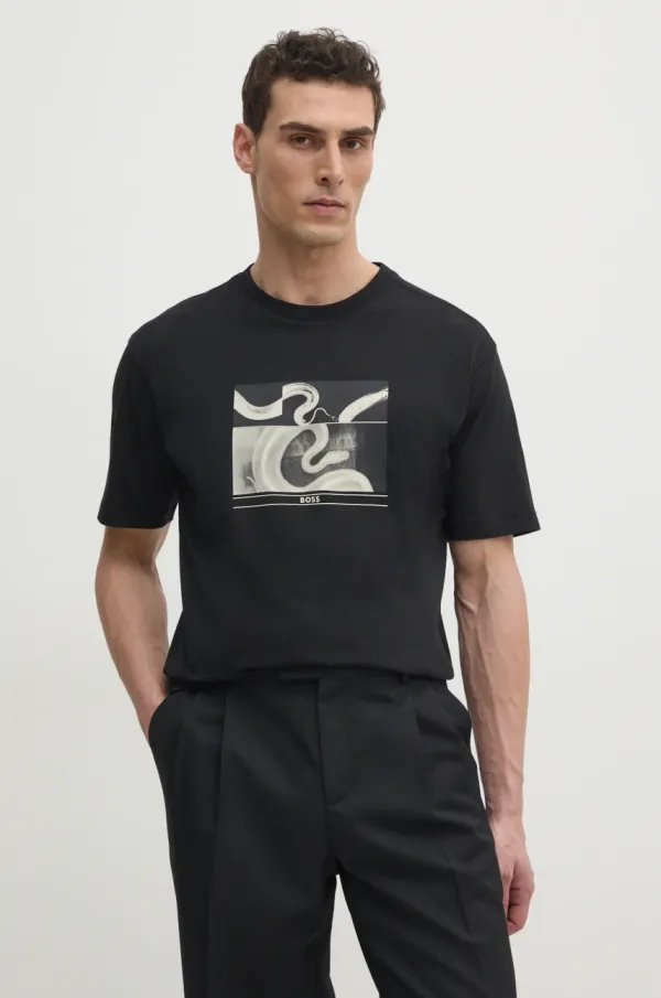 BOSS Orange Bombažna kratka majica Boss Orange moška, črna barva, 50534919