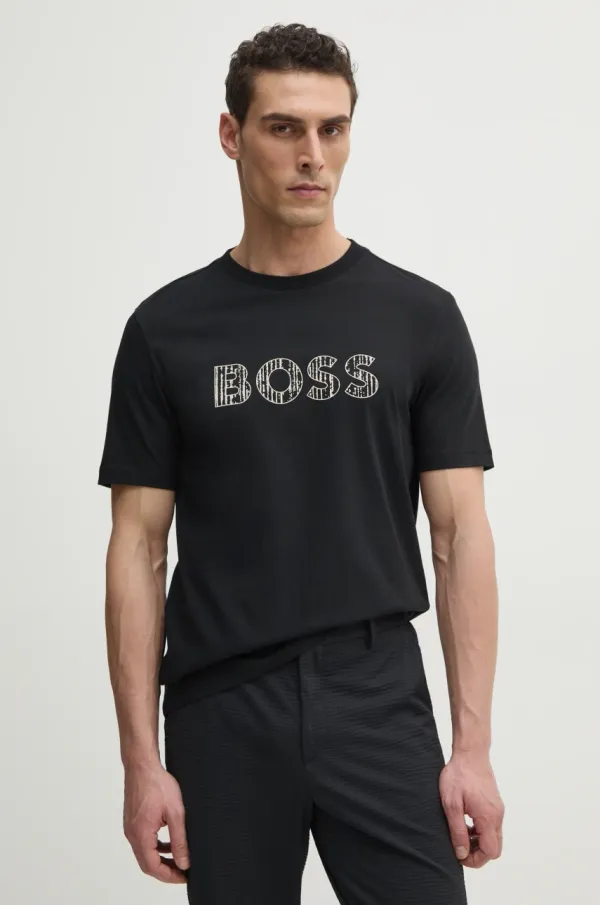 BOSS Orange Bombažna kratka majica BOSS Orange moška, črna barva, 50534923