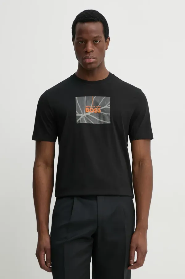 BOSS Orange Bombažna kratka majica BOSS Orange moška, črna barva, 50535112