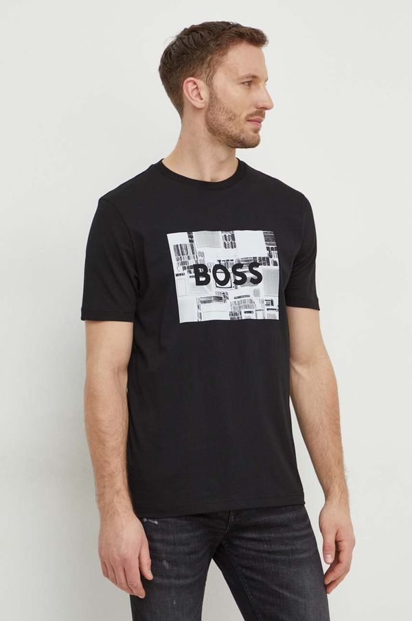 Boss Orange Bombažna kratka majica Boss Orange moški, črna barva